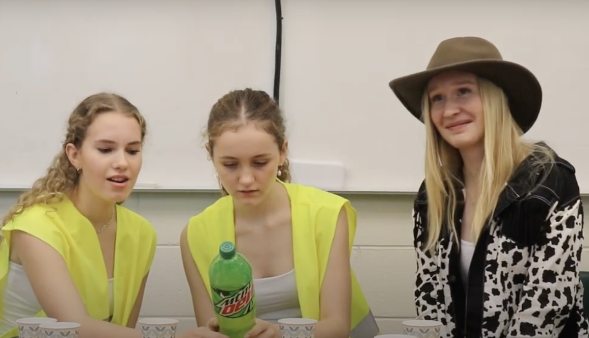 Three of our Danish visitors try out some good old Mountain Dew.